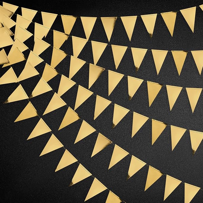 40Ft Gold Party Decoration Triangle Flag Banner Double Sided Metallic Paper by pinkblume