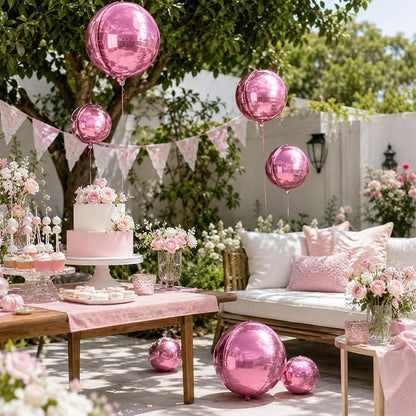 15 Pcs Pink Round Foil Balloons, 22/15/10 Inch 4D Ball Balloons Pink Ball - Image 6