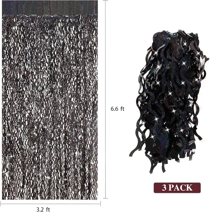 Black Foil Curtain Backdrop, CYLMFC 3 Pack 3.3 ft x 6.6 ft Sparkle Metallic - Image 3