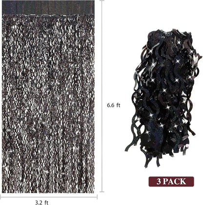 Black Foil Curtain Backdrop, CYLMFC 3 Pack 3.3 ft x 6.6 ft Sparkle Metallic - Image 3