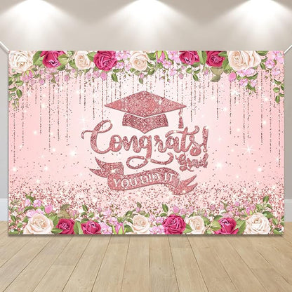 Pink Graduation Decorations Class of 2026 Graduation Backdrop Rose Gold by Unknown