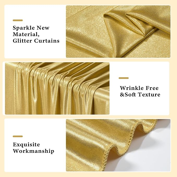 Outpain 30x10ft Gold Sequin Backdrop Curtains, Wrinkle Free Glitter Backdrop - Image 3