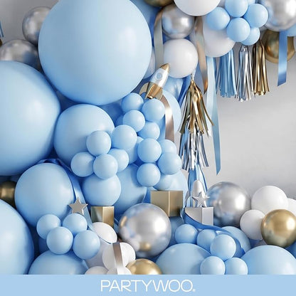 PartyWoo Light Blue Balloons 130pcs Baby Pastel Sky Aqua Blue Color | Different - Image 8