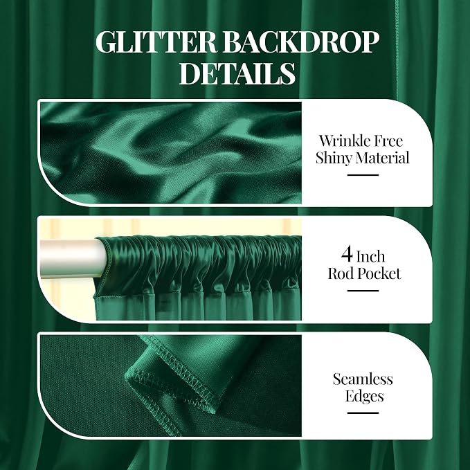 10x10 ft Dark Green Glitter Backdrop Curtain - Image 2