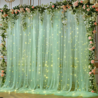10x8ft Olive Green Tulle Backdrop Curtain by Partisky