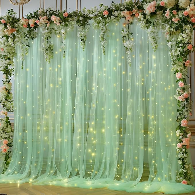 10x10ft Olive Green Tulle Backdrop Curtain by Partisky