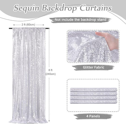 Silver Sequin Backdrop Curtains-4 Panels 2FTx8FT Silver Backdrop - Image 4