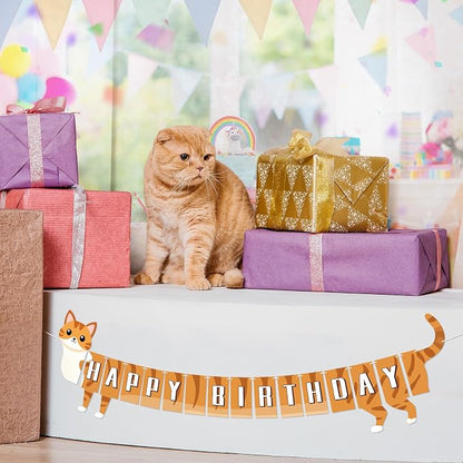 Cat Happy Birthday Banner Orange Cat Banner Bunting Flag Garland Party - Image 8