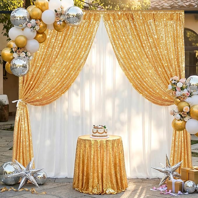 Gold Sequin Backdrop Curtains-1 Panel 3FTx8FT Gold Backdrop - Image 4