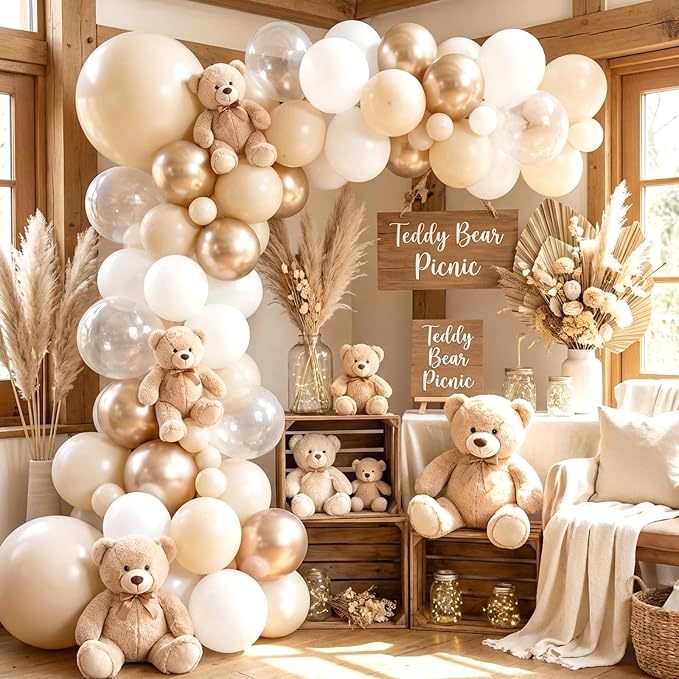 RUBFAC White and Champagne Gold Balloons Arch Kit - Image 3