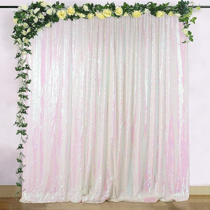 ShinyBeauty Iridescent White Backdrop Curtain 10Ft X 10 Ft Photograph Backdrops - Image 2