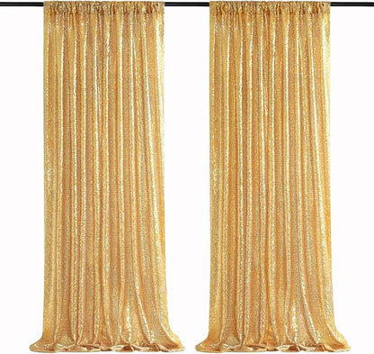 Gold Sequin Backdrop Curtains 2 Panels 2FTx8FT Glitter Gold Photo Backdrop | by QueenDream