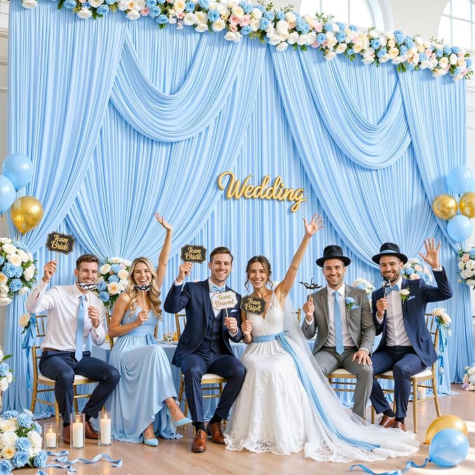 4 Panels Baby Blue Backdrop Curtains - Image 2