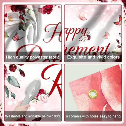 Happy Retirement Banner for Women Burgundy Floral Retirement Party Decorations - Image 8