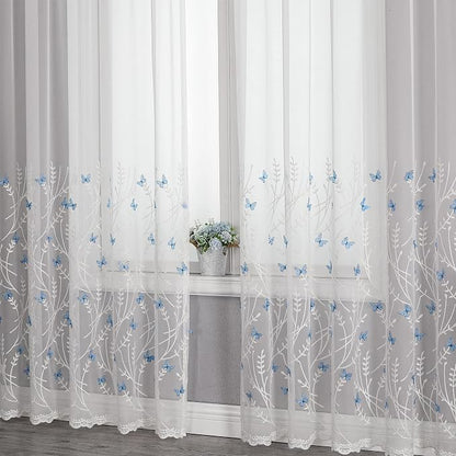 White Sheer Voile Curtains White Embossed Butterflies 72 Inches | Light - Image 8