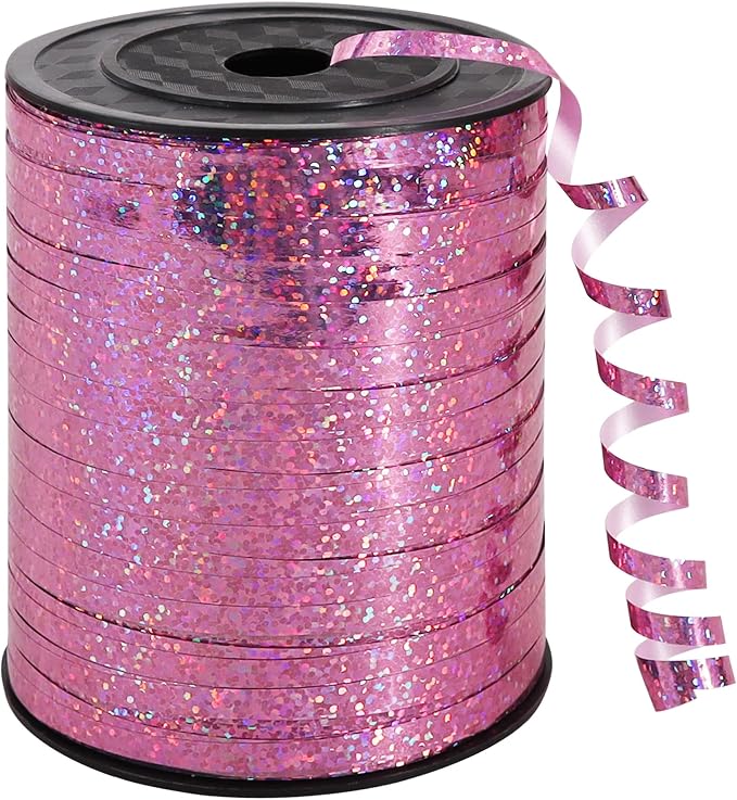 BEISHIDA 500 Yards Pink Ribbon Crimped Curling, Balloon String Shiny Metallic by Beishida