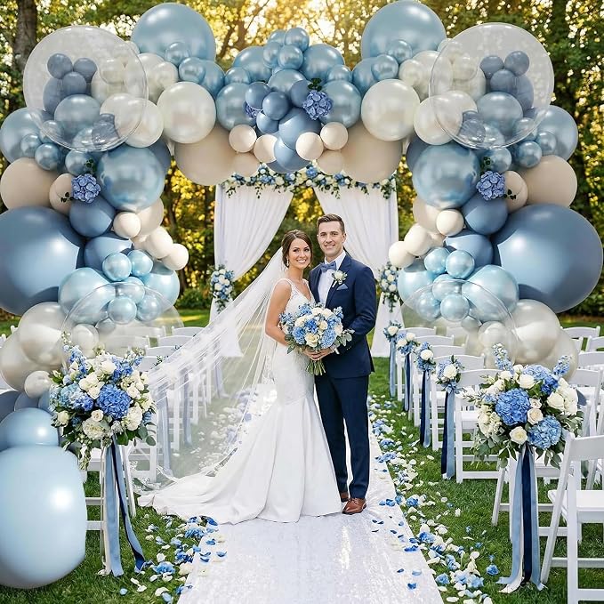 Dusty Blue Balloons, 12 inch Double Stuffed Dusty Pearl Light Blue Sand White - Image 5