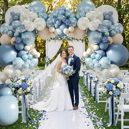 Dusty Blue Balloons, 12 inch Double Stuffed Dusty Pearl Light Blue Sand White - Image 5