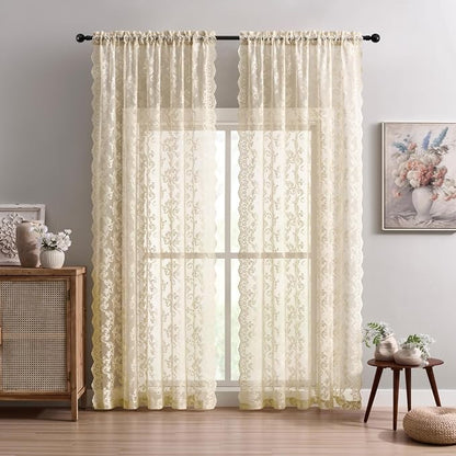 FOLKSIDE Beige Lace Curtains - Image 2