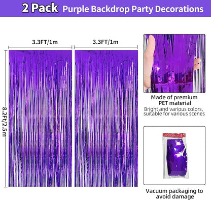 JINSUI Purple Fringe Backdrop 3.3x8.2ft, 2 Pack Streamers Party Decorations | - Image 3