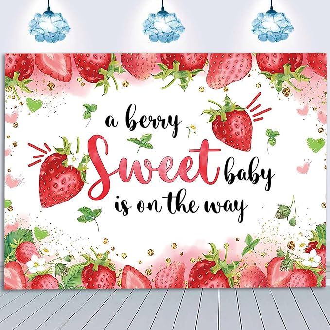 10x8 ft Strawberry Baby Shower Photo Banner Strawberry Girl Baby Shower Newborn - Image 4