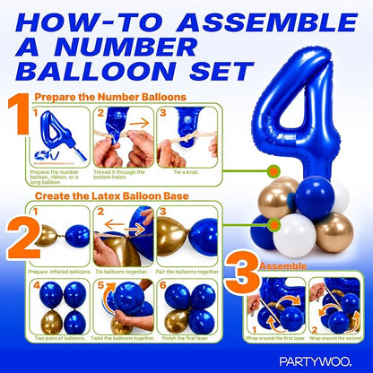 PartyWoo Number Balloons 40 Inch Blue Number 4 Kit - Image 7