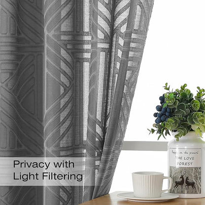 Simplebrand Semi Sheer Charcoal Grey Curtains 84 Inches Long 2 Panels, Light - Image 3