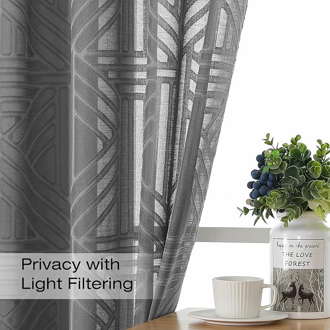 Simplebrand Sheer Charcoal Grey Kitchen Curtains 24 Inch Length Tier Curtains 2 - Image 3