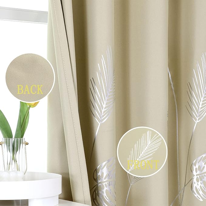 Beige and Silver Palm Tree Window Curtains - Image 3