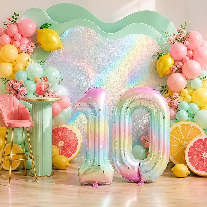 40 Inch Rainbow Number Balloon, Large Stars Gradient Multi Color Foil Balloons - Image 7