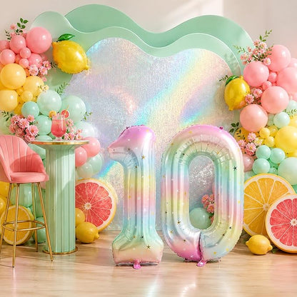 40 Inch Rainbow Number Balloon, Large Stars Gradient Multi Color Foil Balloons - Image 7