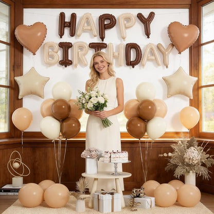 29PC Cream Brown Happy Birthday Balloon Banner, 16Inch 3D Aluminum Letter - Image 4