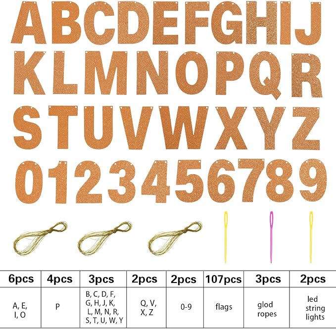 TaoBary 112 Pcs DIY Letter Kit Glitter Customizable Banner Letters Include 107 - Image 2