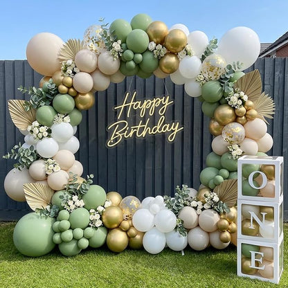 RUBFAC Sage Green White Gold Balloon Arch Kit Different Sizes 129pcs | Pack of - Image 4