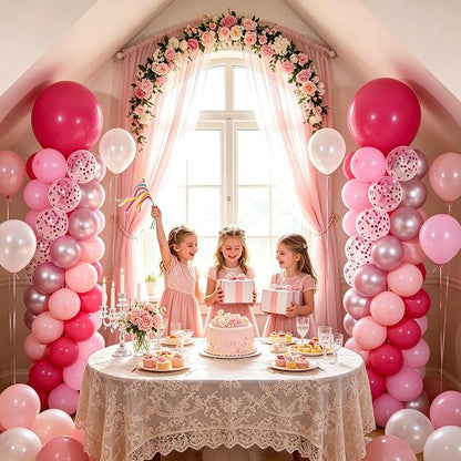 Pink Balloon Column Stand Kit 2 Sets, Hot Pink Balloon Towers | 102Pcs Light - Image 7