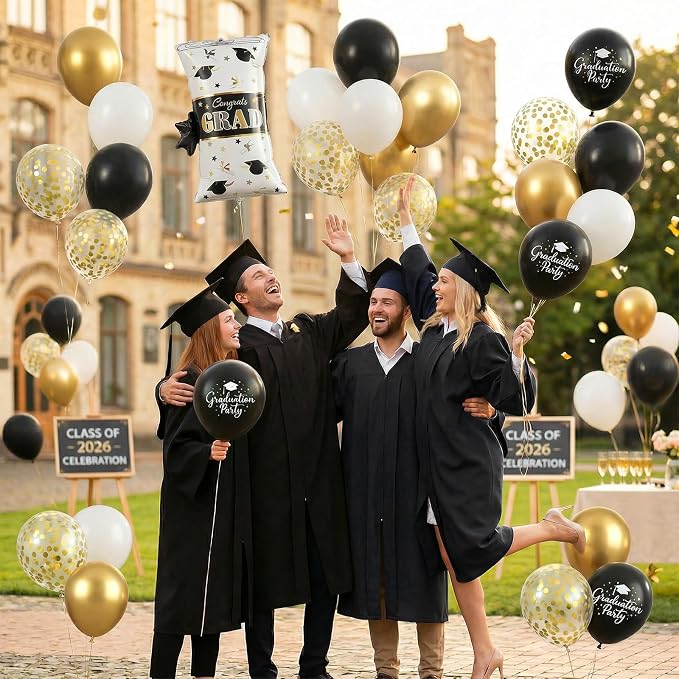 Black Gold Graduation Balloons, Certificate Foil Grad Printed Balloon - Image 9