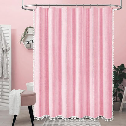 72x84 Long Boho Farmhouse Linen Heavy Duty Shower Curtain, Blush Pink | Tall - Image 6