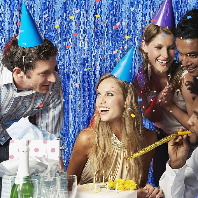 Blue Tinsel Foil Fringe Curtains Wavy Backdrop - Image 6