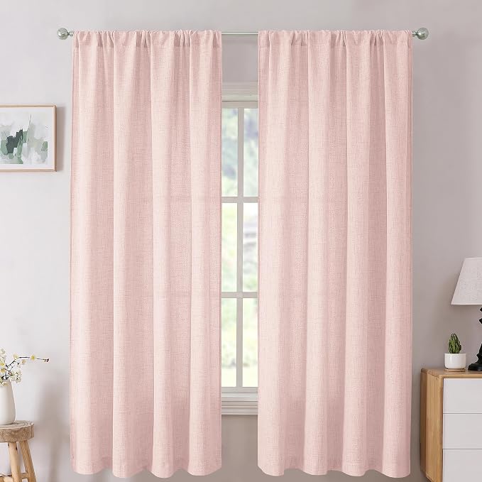Tollpiz Short Linen Curtains Living Room Rod Pocket Semi Sheer Curtain Burlap by Tollpiz