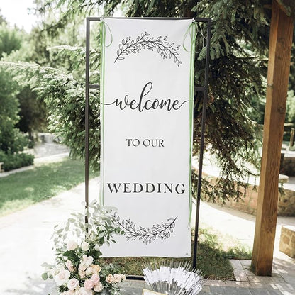 Yousoontic Welcome to Our Wedding Linen Rustic Wedding Welcome Banner Plain - Image 5