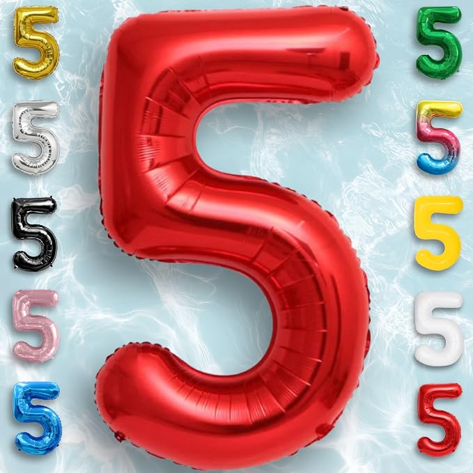 Red Number Balloon 5 Mylar Foil Balloons 40 inch - Image 5