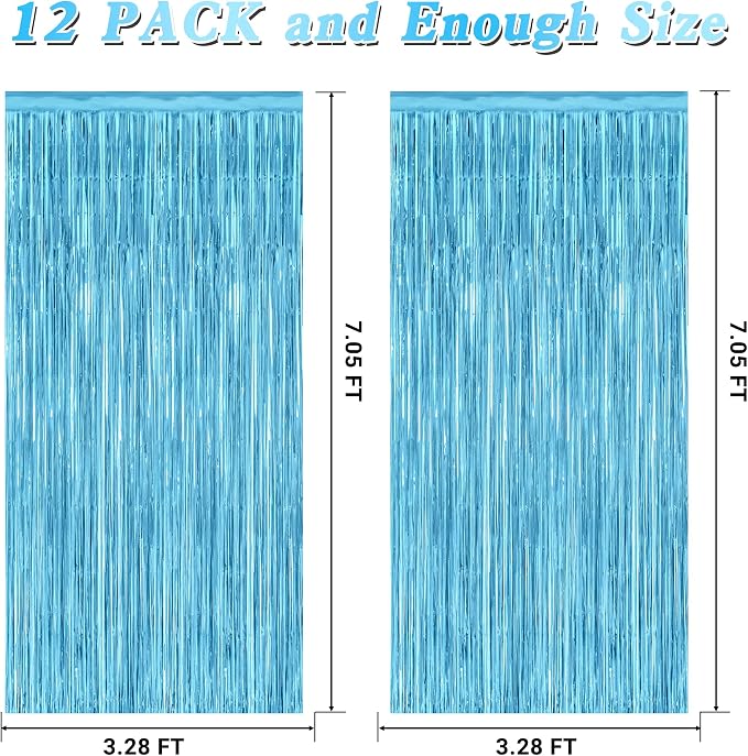 12 Pack Party Decorations, 3.28 FT x 7.05 FT Sky Blue Curtains, Metallic Party - Image 2