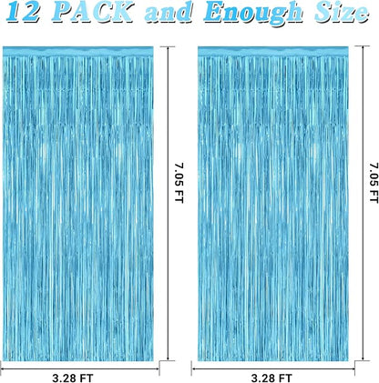 12 Pack Party Decorations, 3.28 FT x 7.05 FT Sky Blue Curtains, Metallic Party - Image 2