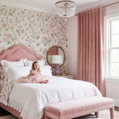 Dusty Pink Velvet Curtains for Girls Bedroom, W52 x L90, 2 Panels | Room - Image 8