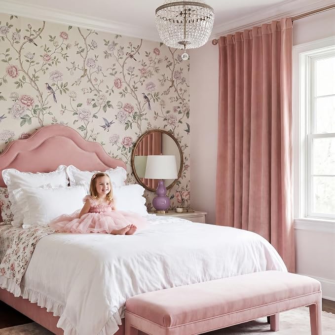 Dusty Pink Velvet Curtains for Girls Bedroom, W52 x L132, 2 Panels | Room - Image 8