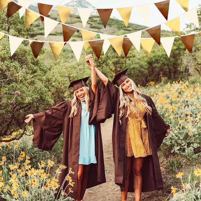 Brown Beige and Gold Party Decorations Fabric Triangle Pennant Banner Flag - Image 4