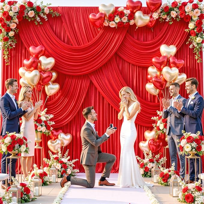 8 Panels Red Backdrop Curtains for Wedding Party Wrinkle Free Backdrops Curtain - Image 2