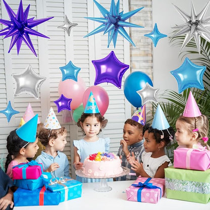 Blue Purple Silver Star Balloons, 22/18/10 Inch Foil Balloons, Four-Pointed - Image 7