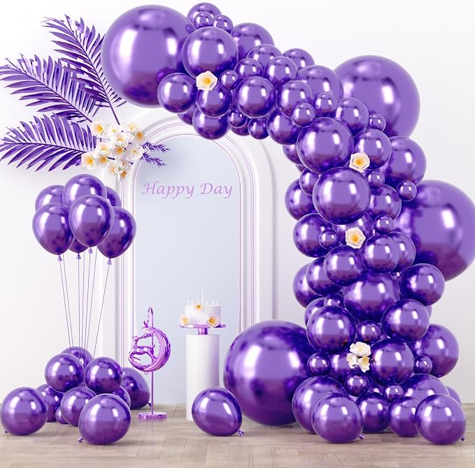Voircoloria 130pcs Metal Purple Balloons Garland Arch Kit, 18 12 10 5 Inch | by Voircoloria
