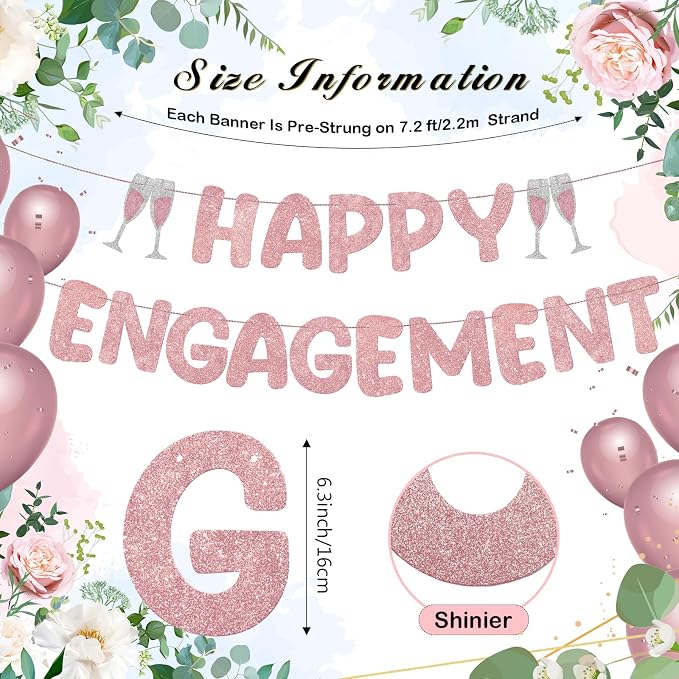 Pre Strung Happy Engagement Banner Glitter Engagement Party Decorations - Image 3